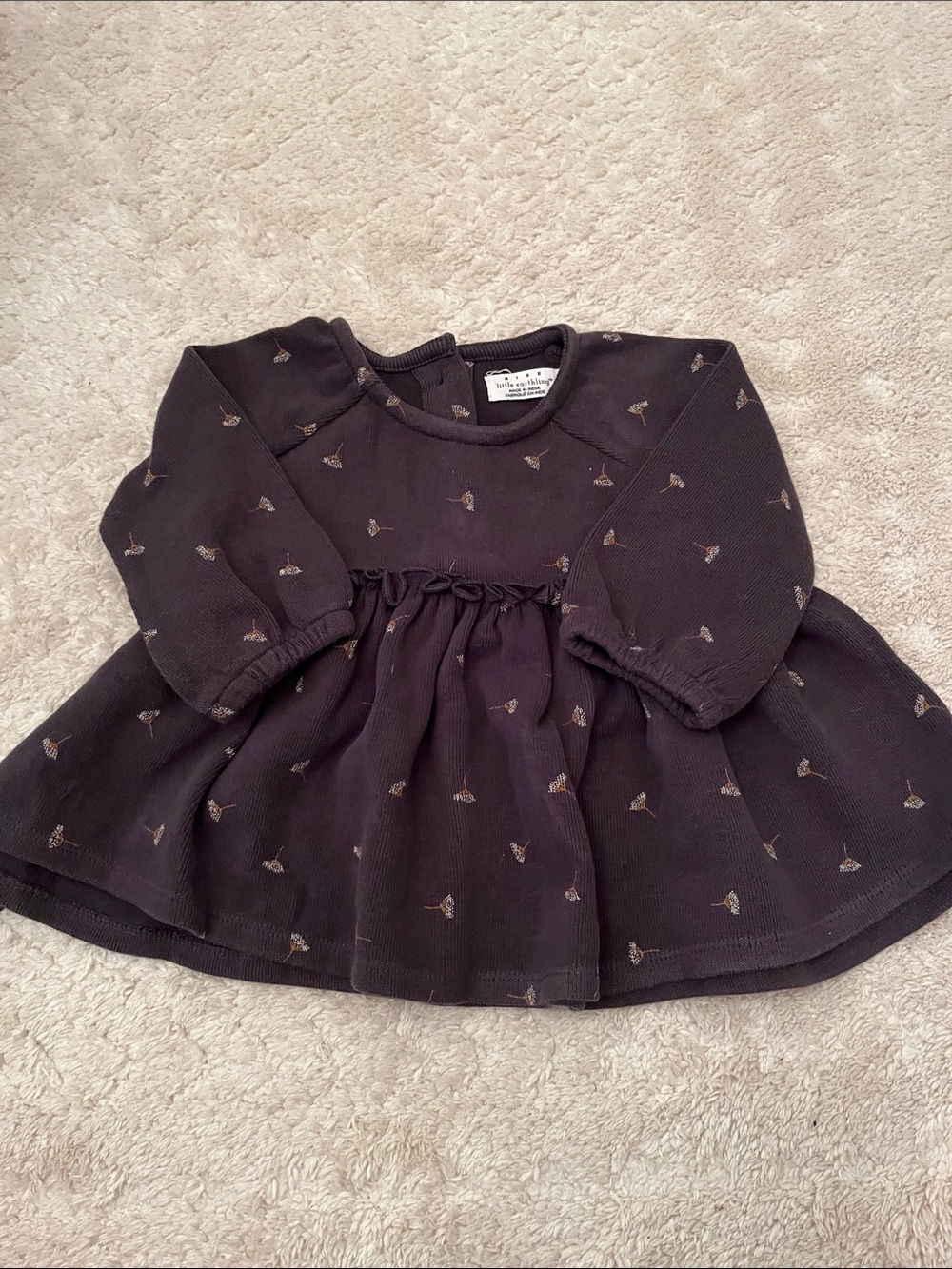 Rise Little Earthling Floral-Accent Long-Sleeve Baby Dress